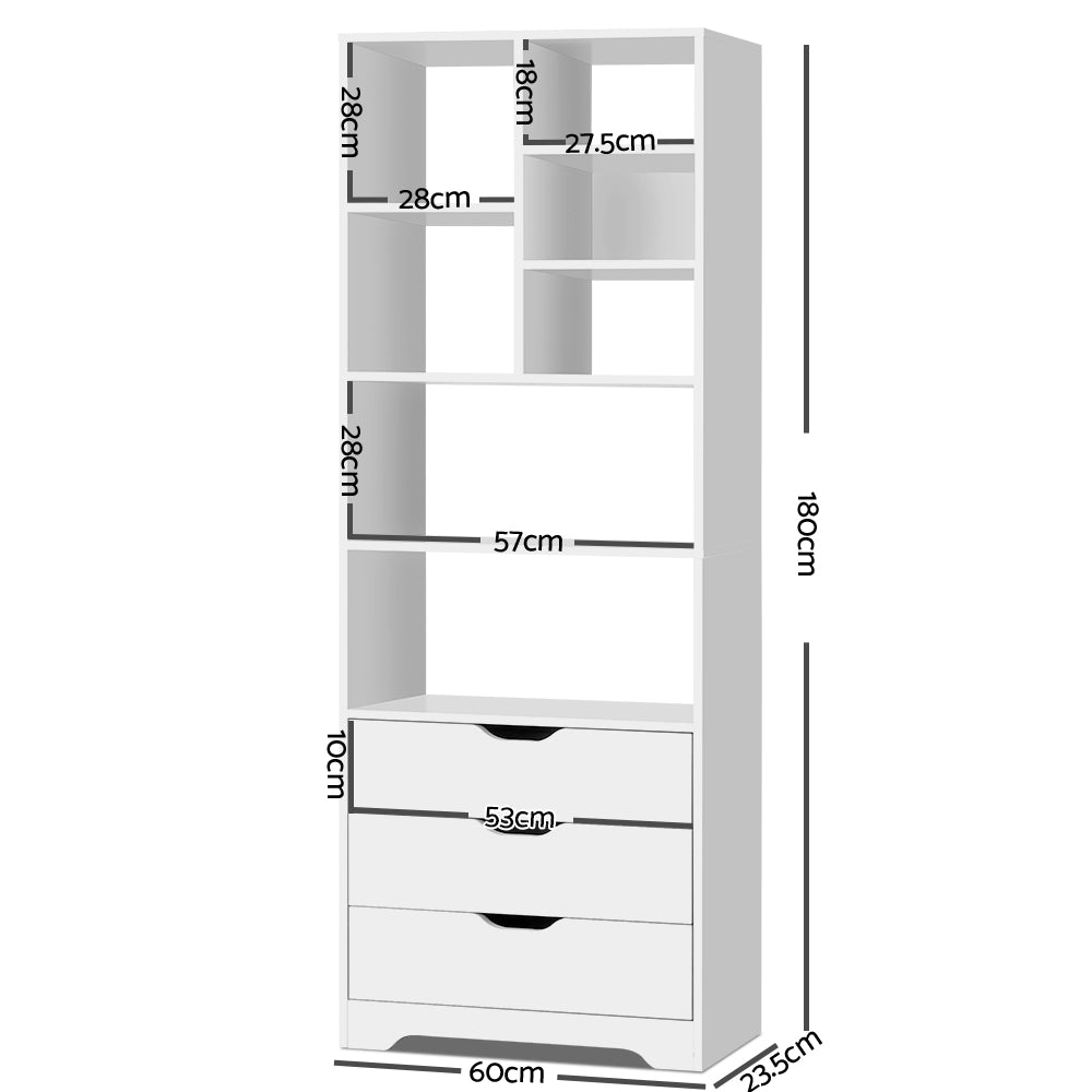 Artiss Bookshelf with Drawers - NANA White Bedworld