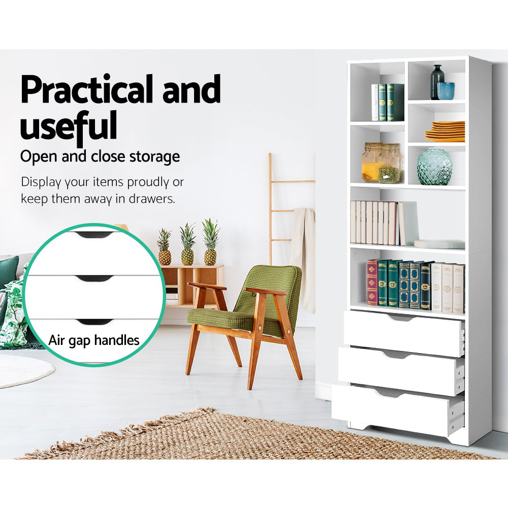 Artiss Bookshelf with Drawers - NANA White Bedworld