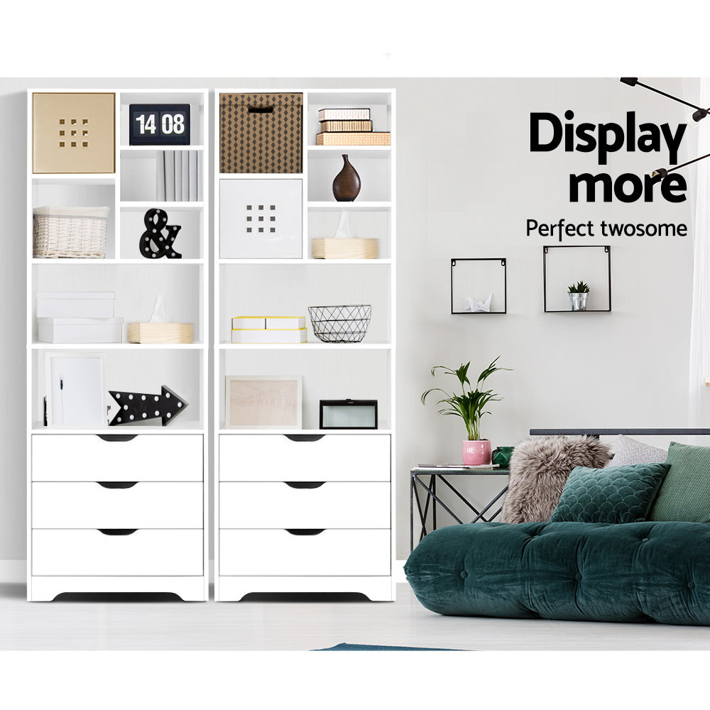 Artiss Bookshelf with Drawers - NANA White Bedworld