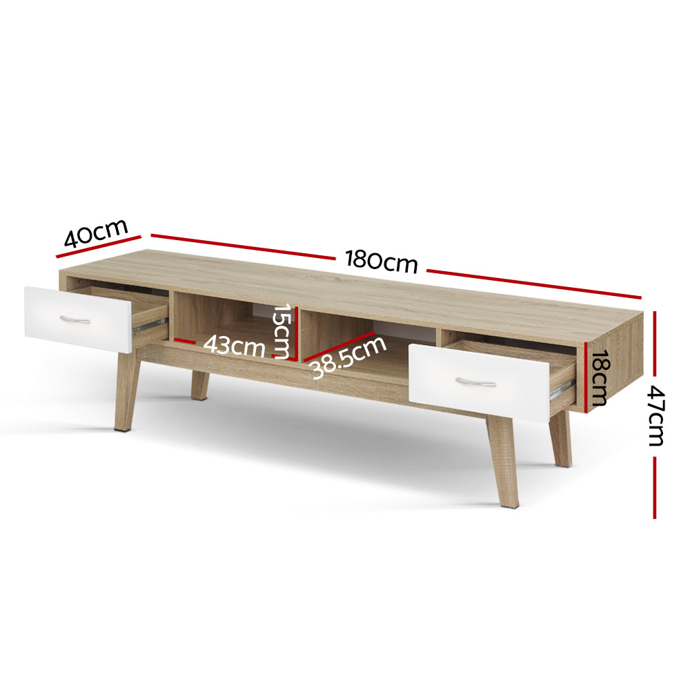 Oak TV cabinet size diagram showing 180cm width and 41cm height