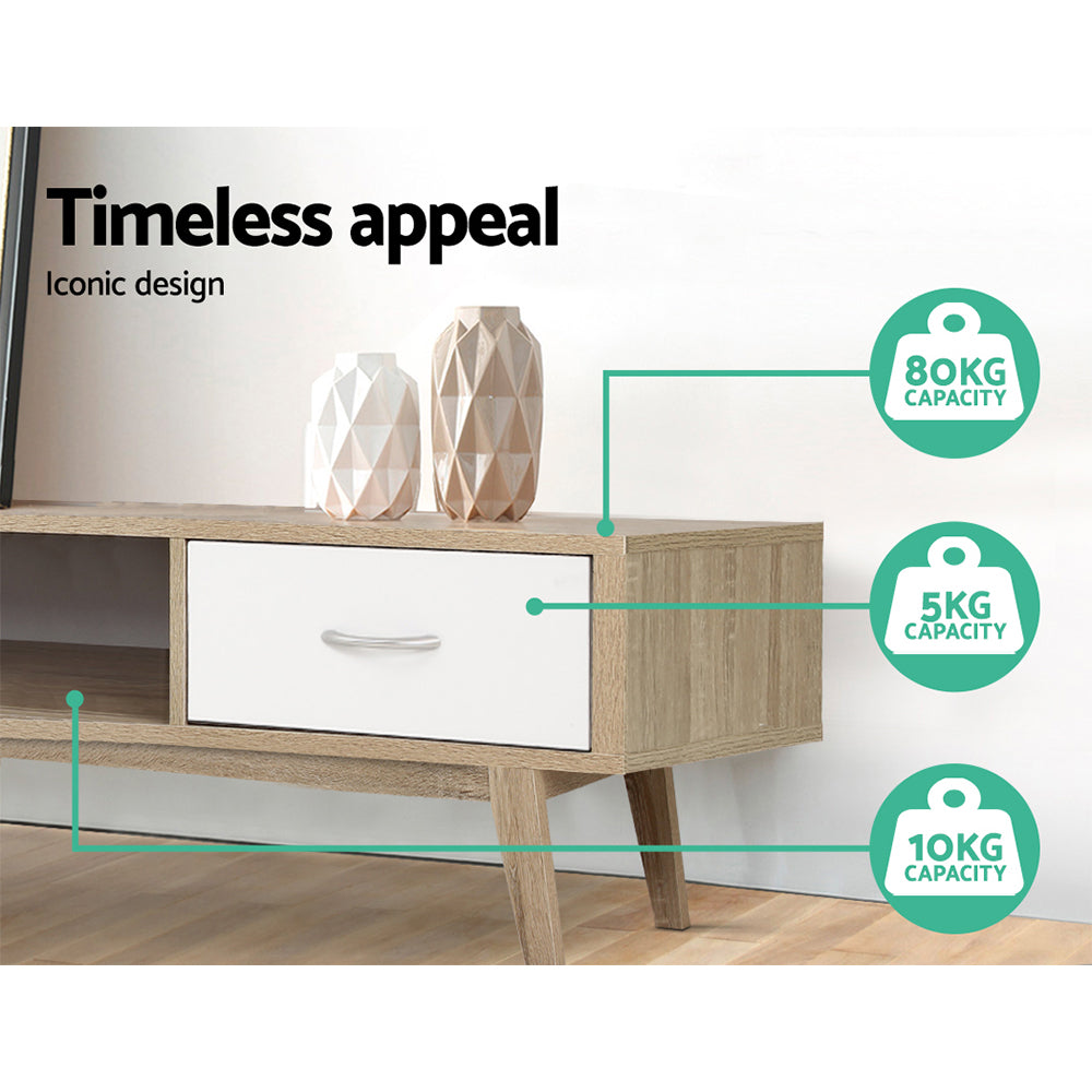 TV cabinet feature graphic showing 80kg, 5kg, and 10kg capacity with iconic design