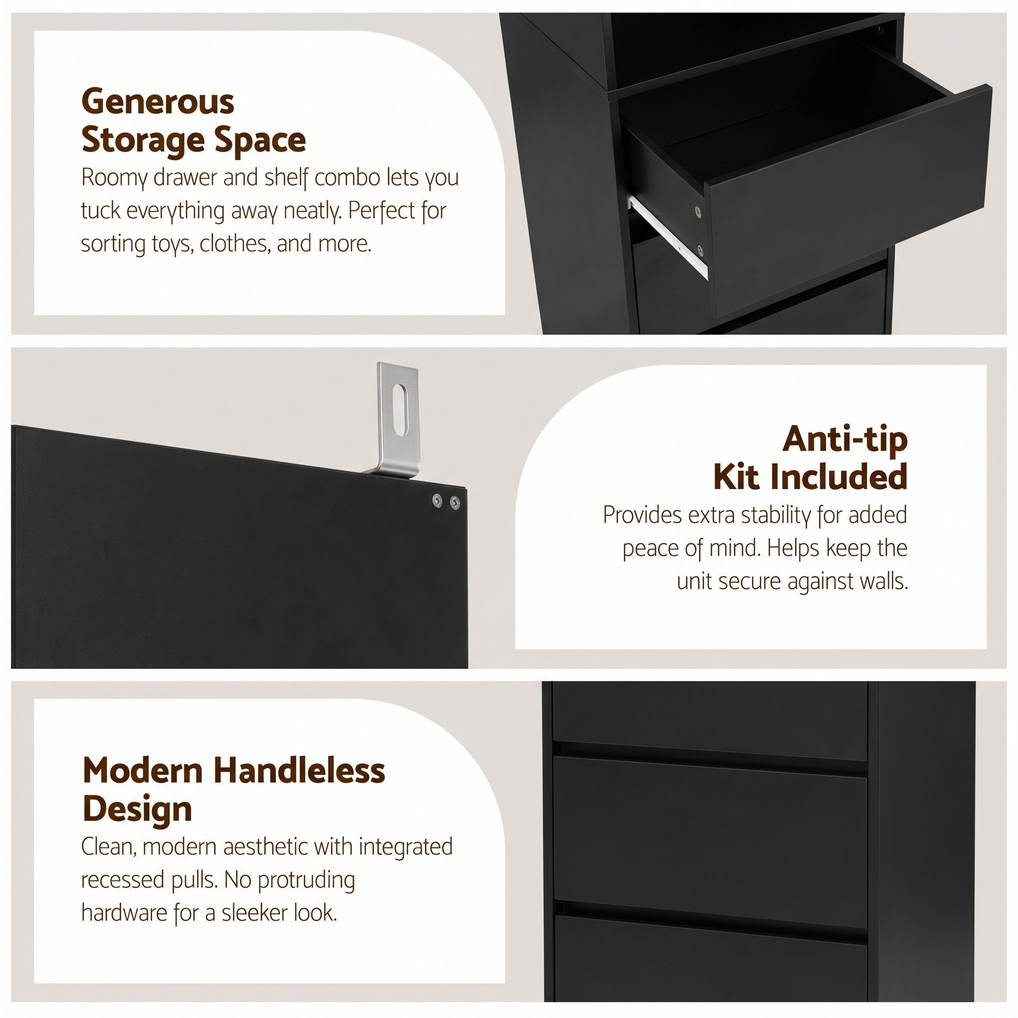 Artiss 2x Chest of 3 Drawers Tallboy Cabinet Black Bedworld