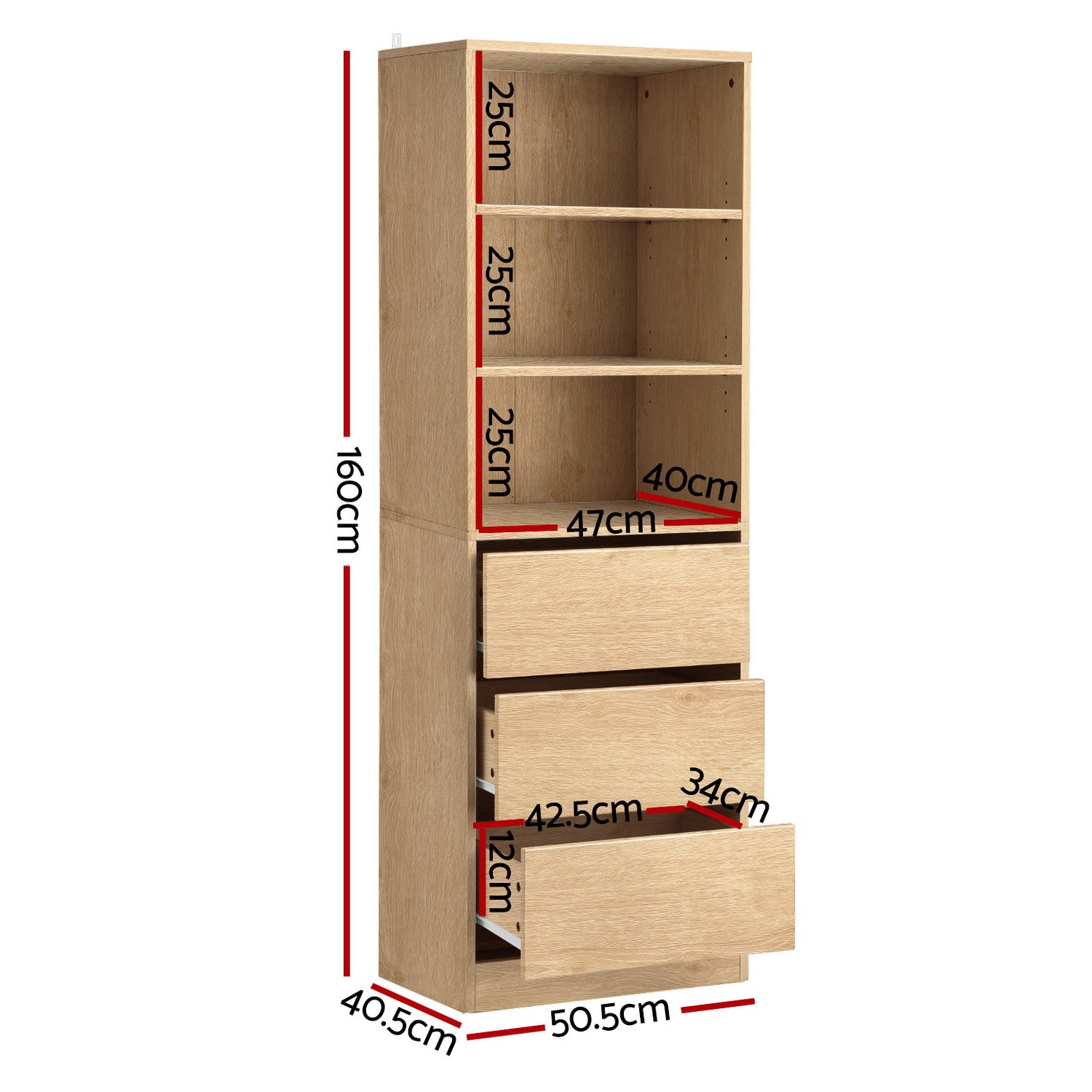Artiss 3 Chest of Drawers Tallboy Cabinet Pine Bedworld