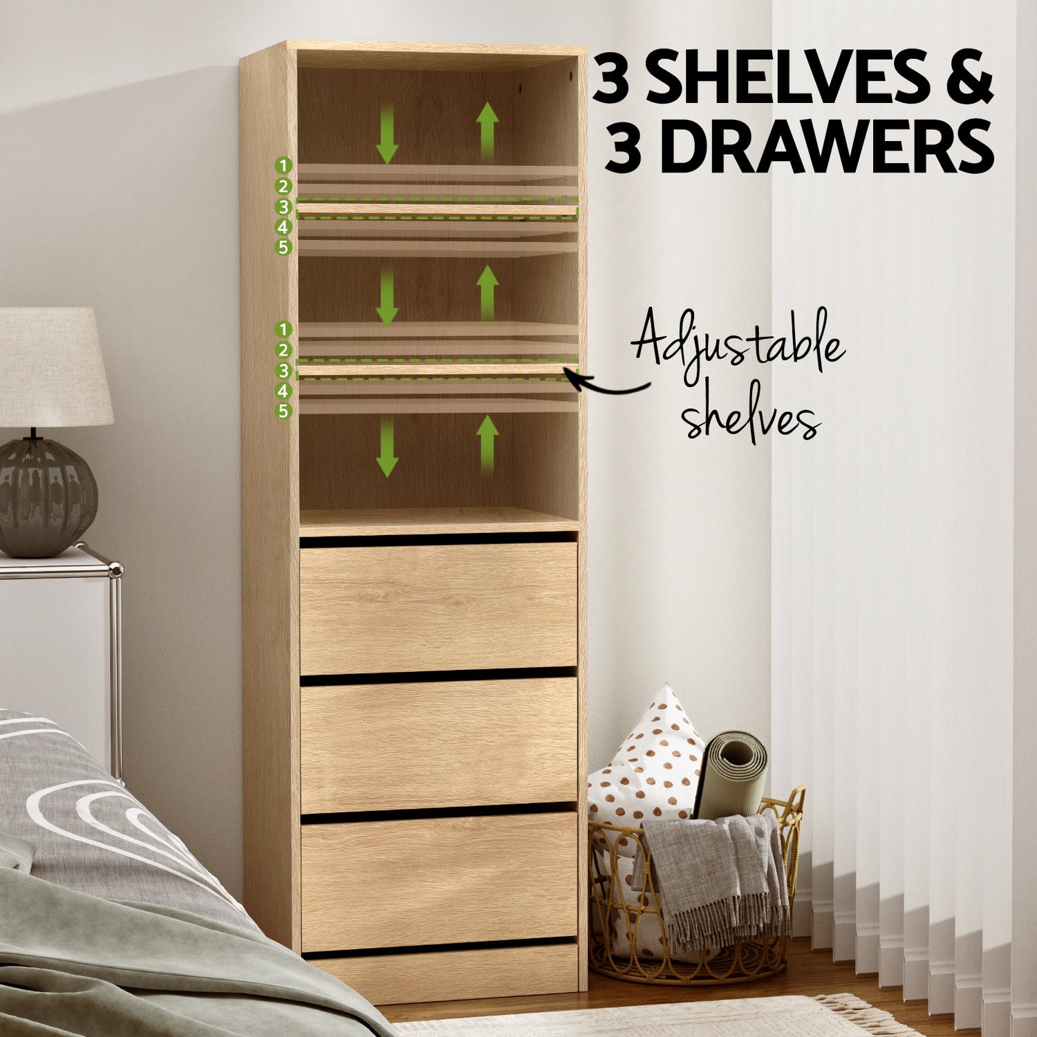 Artiss 3 Chest of Drawers Tallboy Cabinet Pine Bedworld