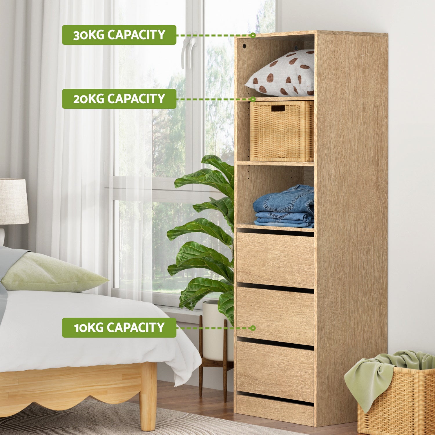 Artiss 3 Chest of Drawers Tallboy Cabinet Pine Bedworld