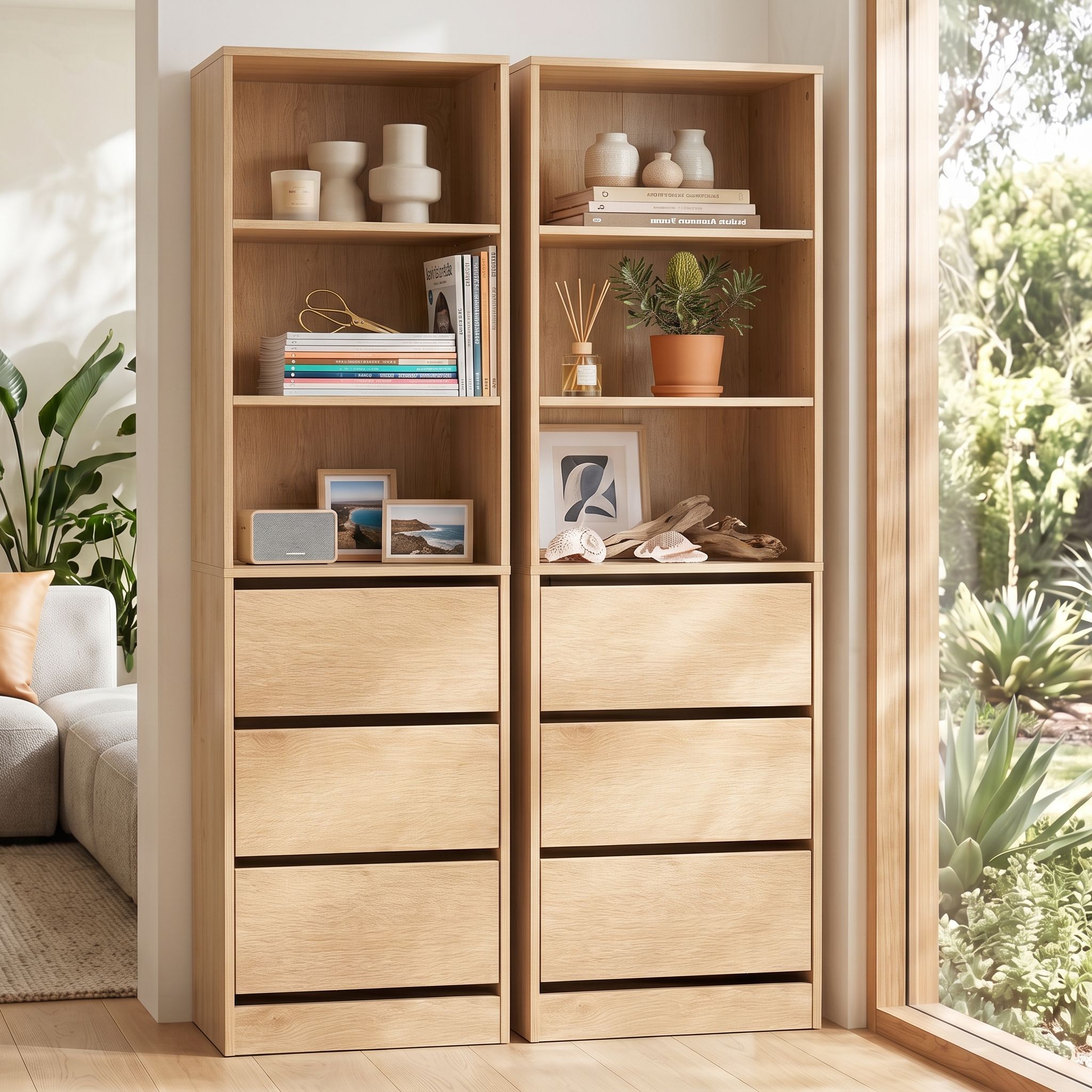 Artiss 2x Chest of 3 Drawers Tallboy Cabinet Pine Bedworld