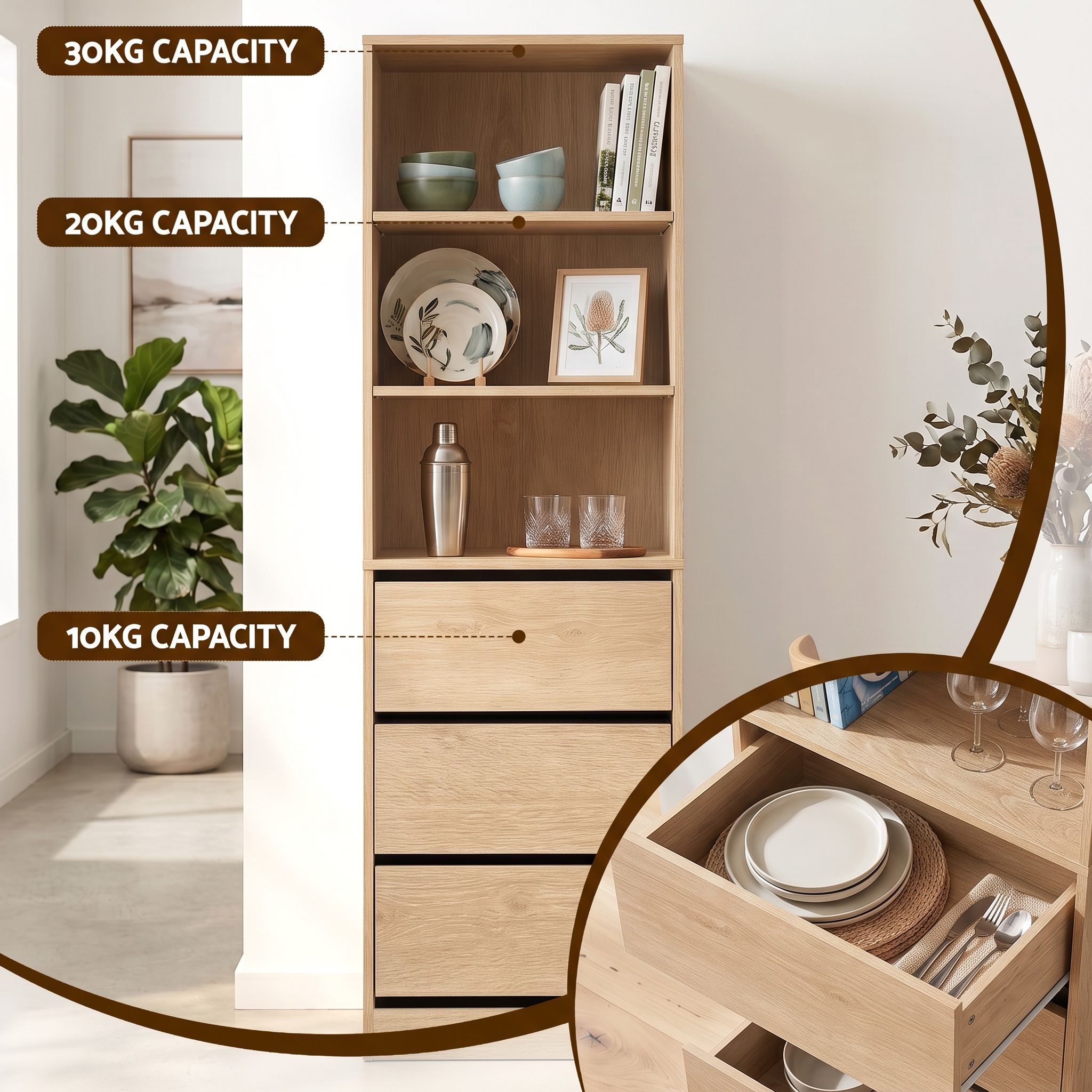 Artiss 2x Chest of 3 Drawers Tallboy Cabinet Pine Bedworld