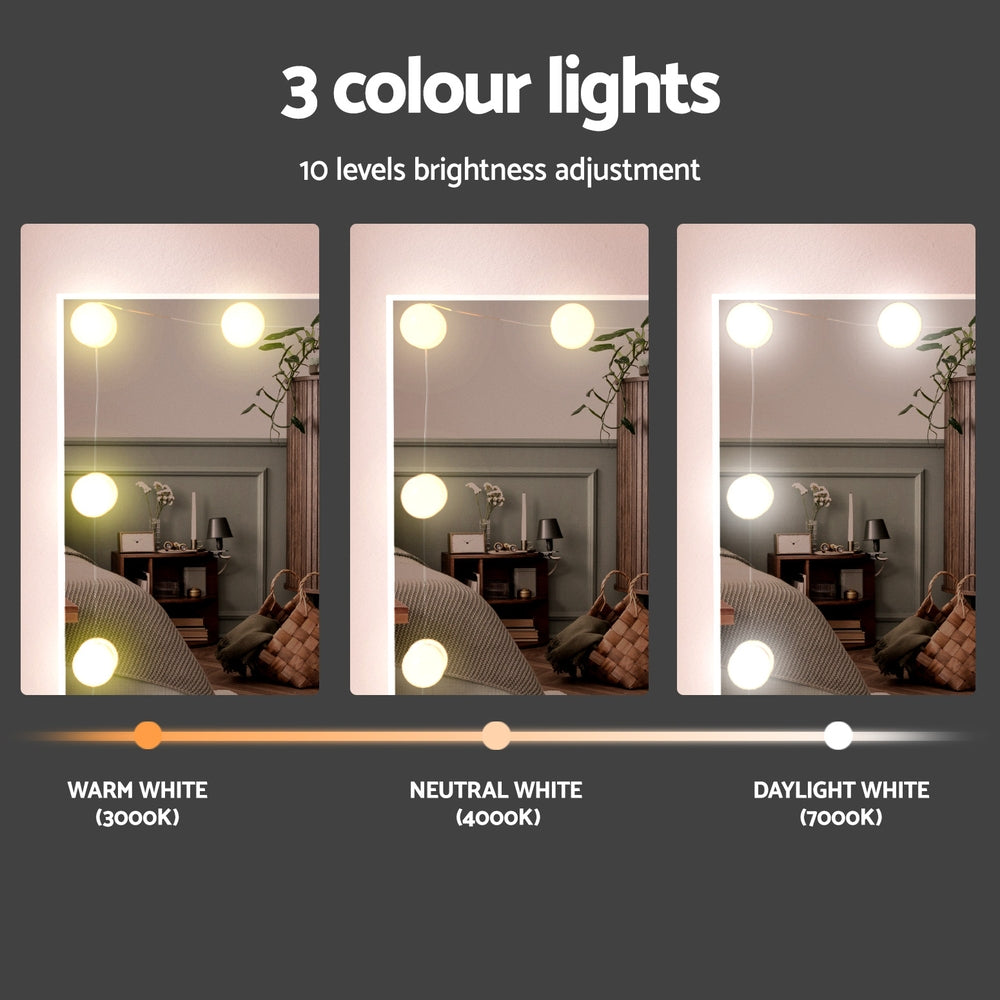 Dressing table mirror LEDs showing three light color modes