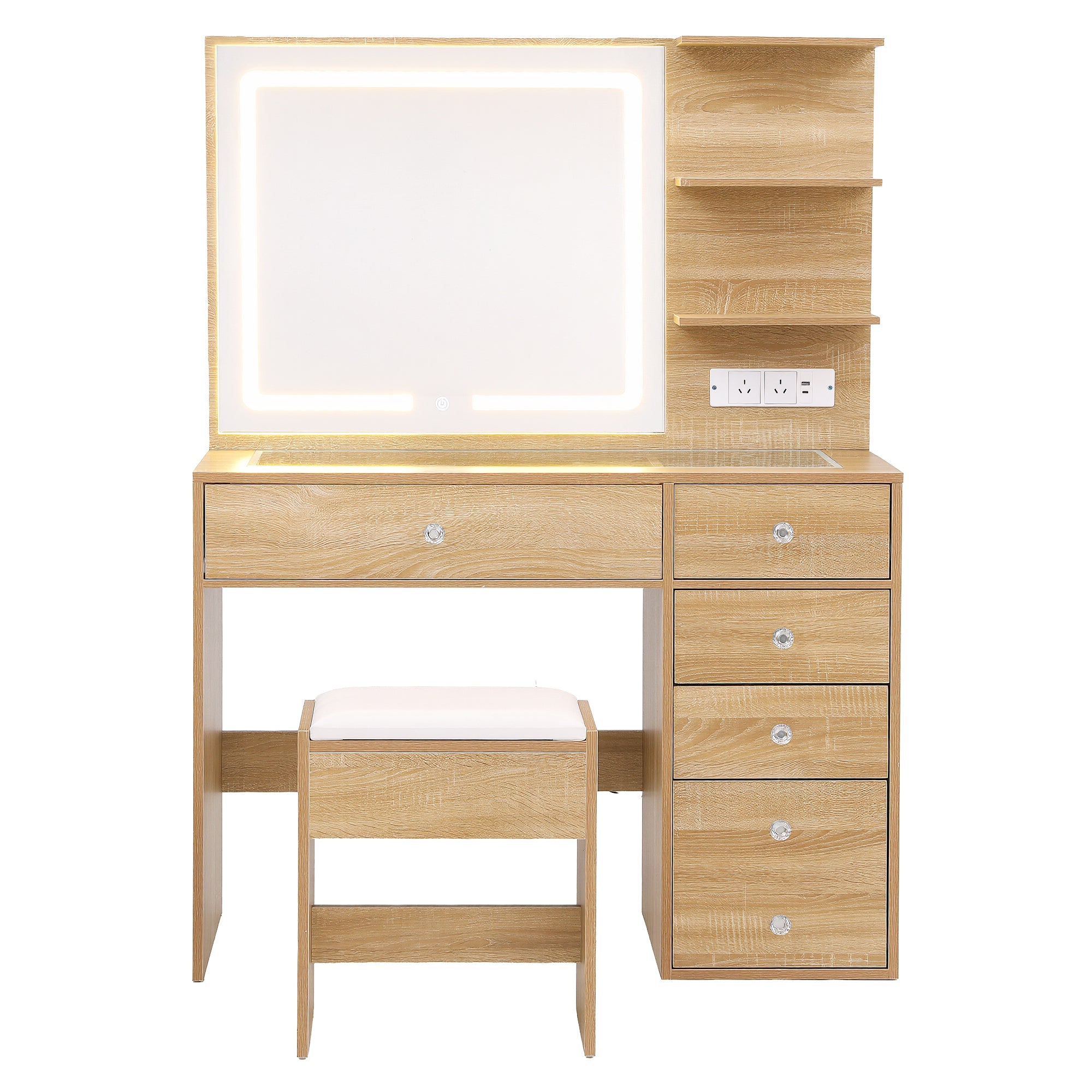 Artiss Dressing Table LED Vanity Desk Set Stool Wood Bedworld