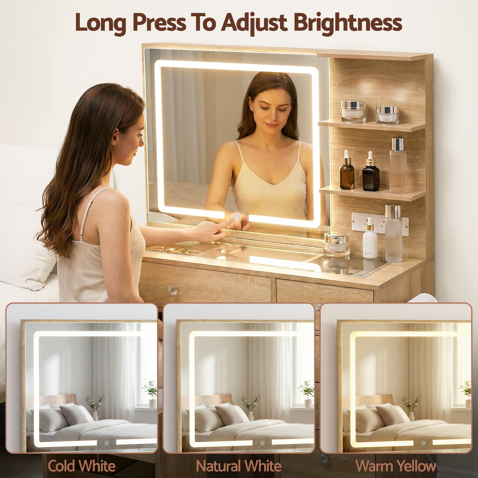Artiss Dressing Table LED Vanity Desk Set Stool Wood Bedworld