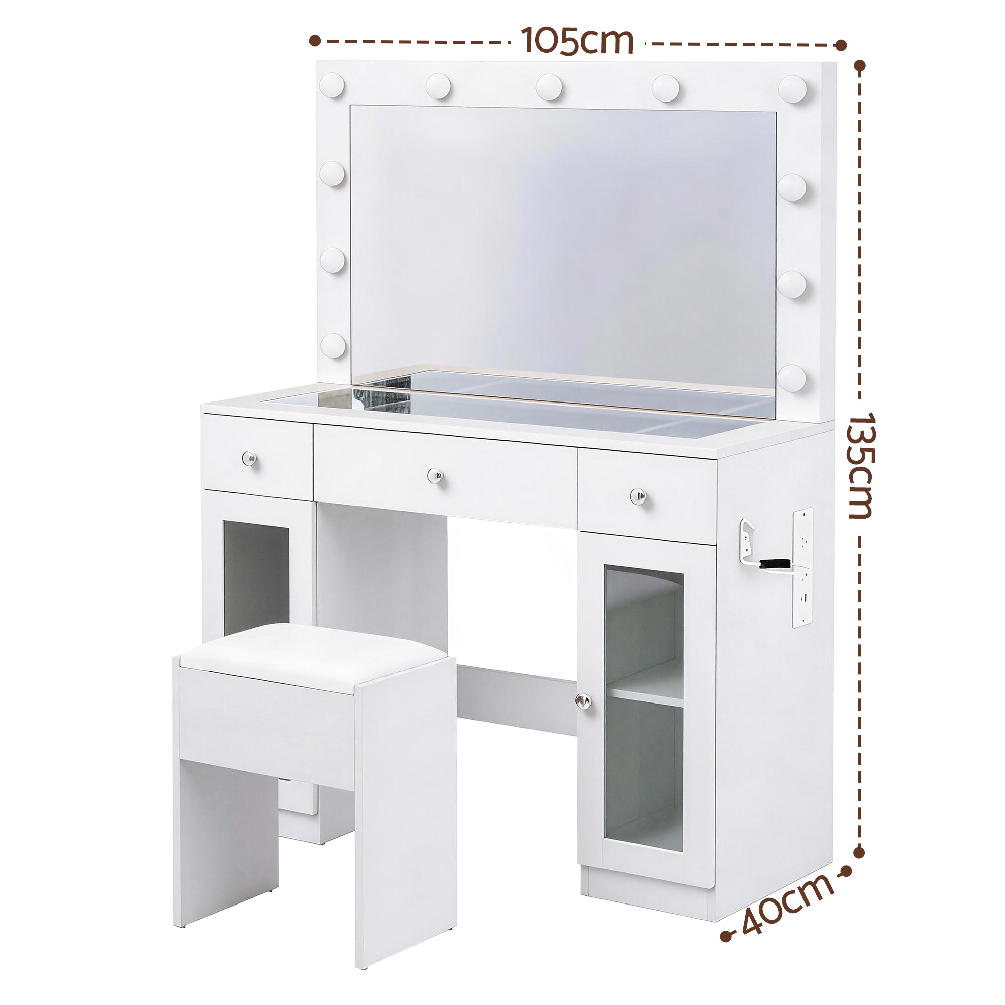 Artiss Dressing Table Vanity Desk Set LED Bulbs RGB Light White Bedworld