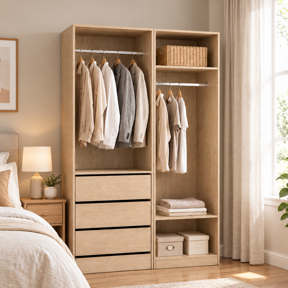 Artiss 2X Wardrobe Clothes Closet Storage Organiser Armoire Pine Bedworld