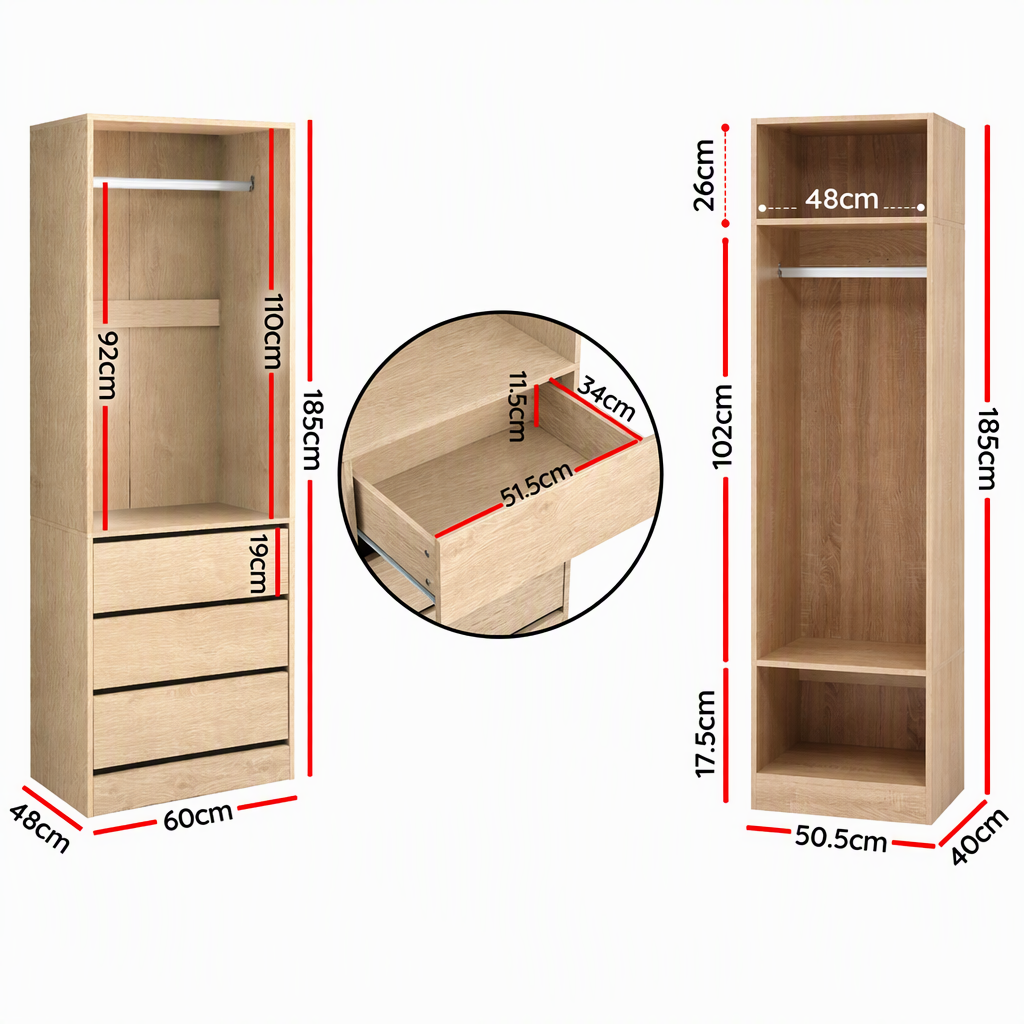 Artiss 2X Wardrobe Clothes Closet Storage Organiser Armoire Pine Bedworld