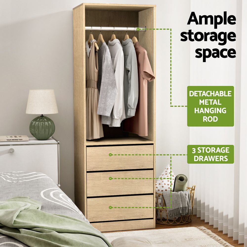 Artiss 2X Wardrobe Clothes Closet Storage Organiser Armoire Pine Bedworld