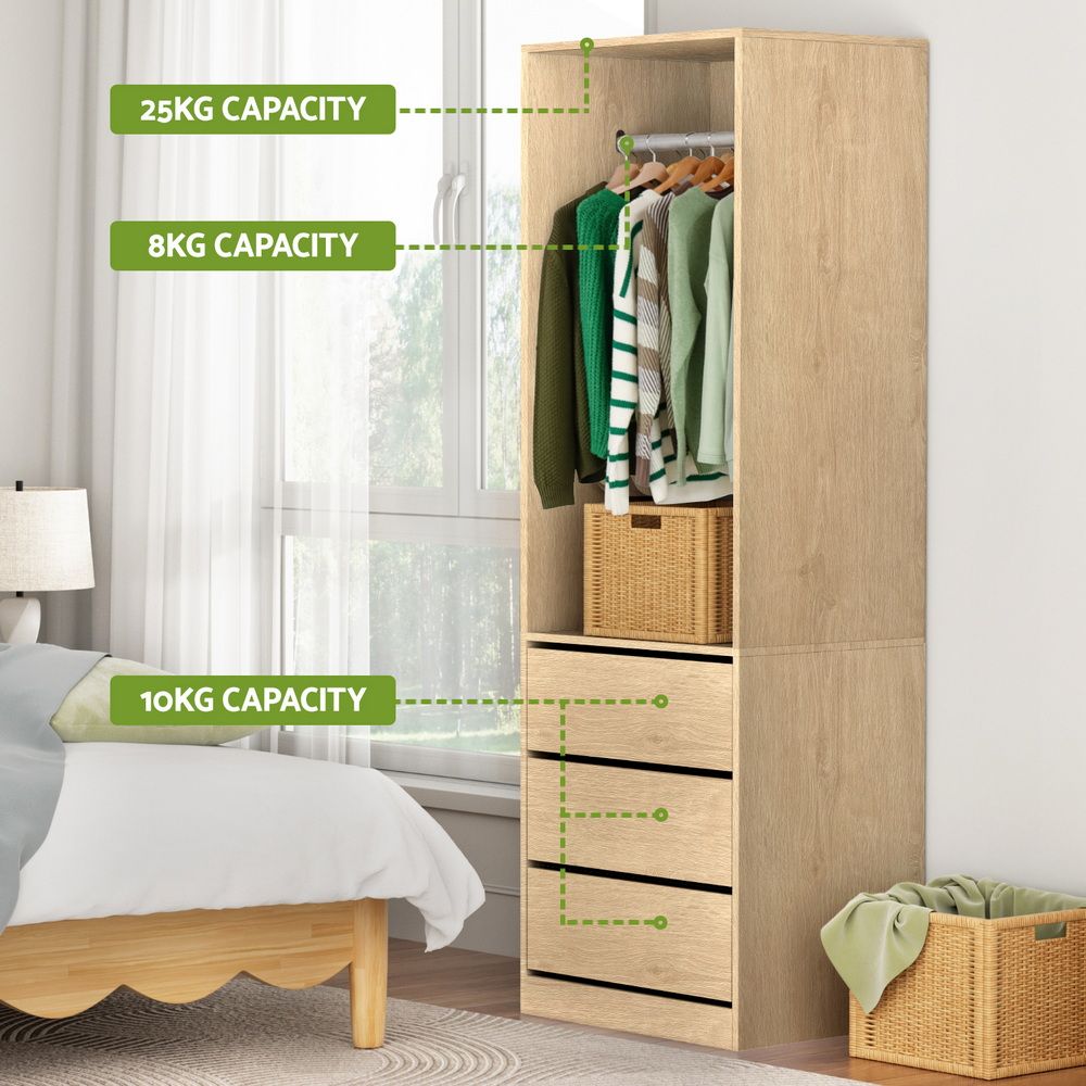 Artiss 2X Wardrobe Clothes Closet Storage Organiser Armoire Pine Bedworld