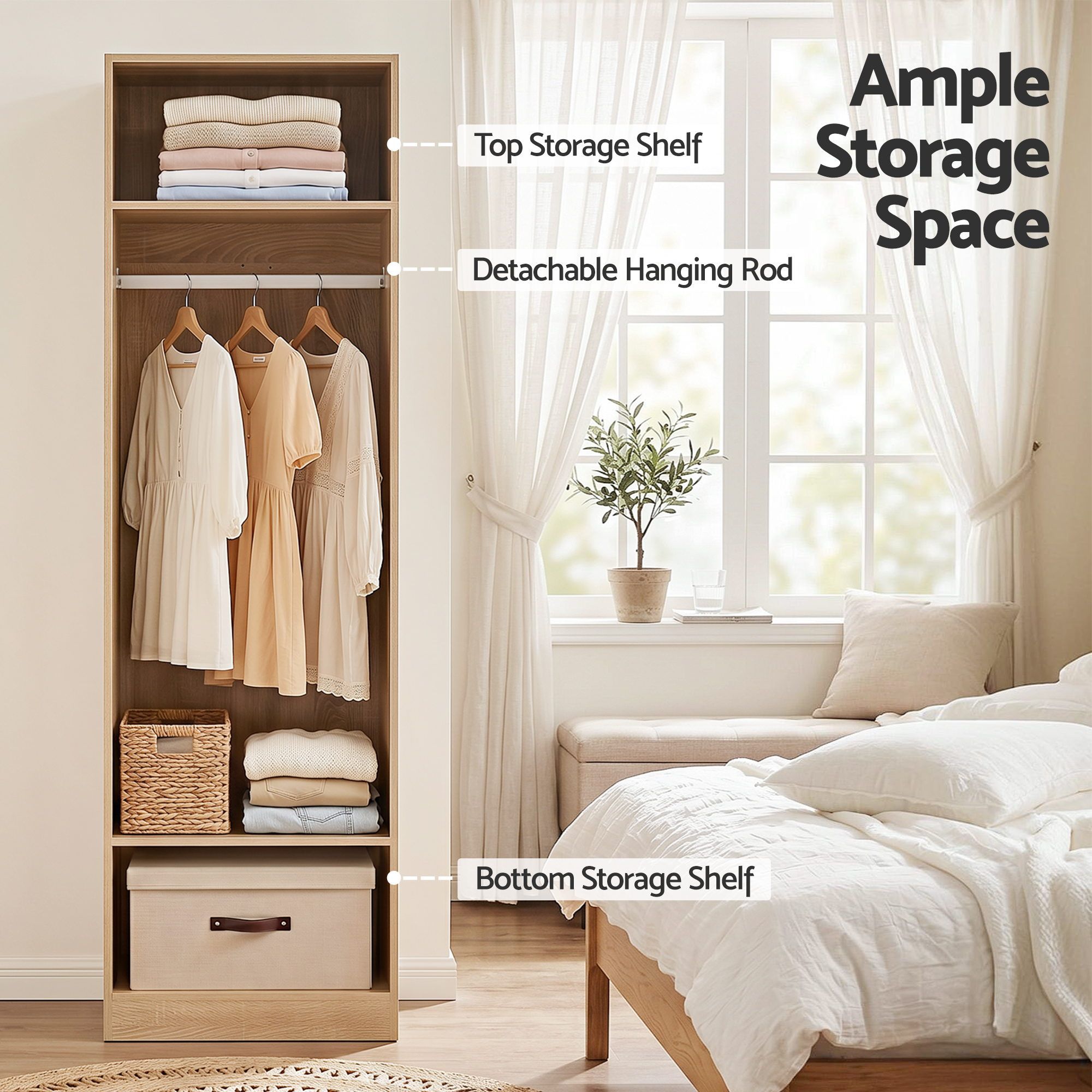 Artiss 2X Wardrobe Clothes Closet Storage Organiser Armoire Pine Bedworld