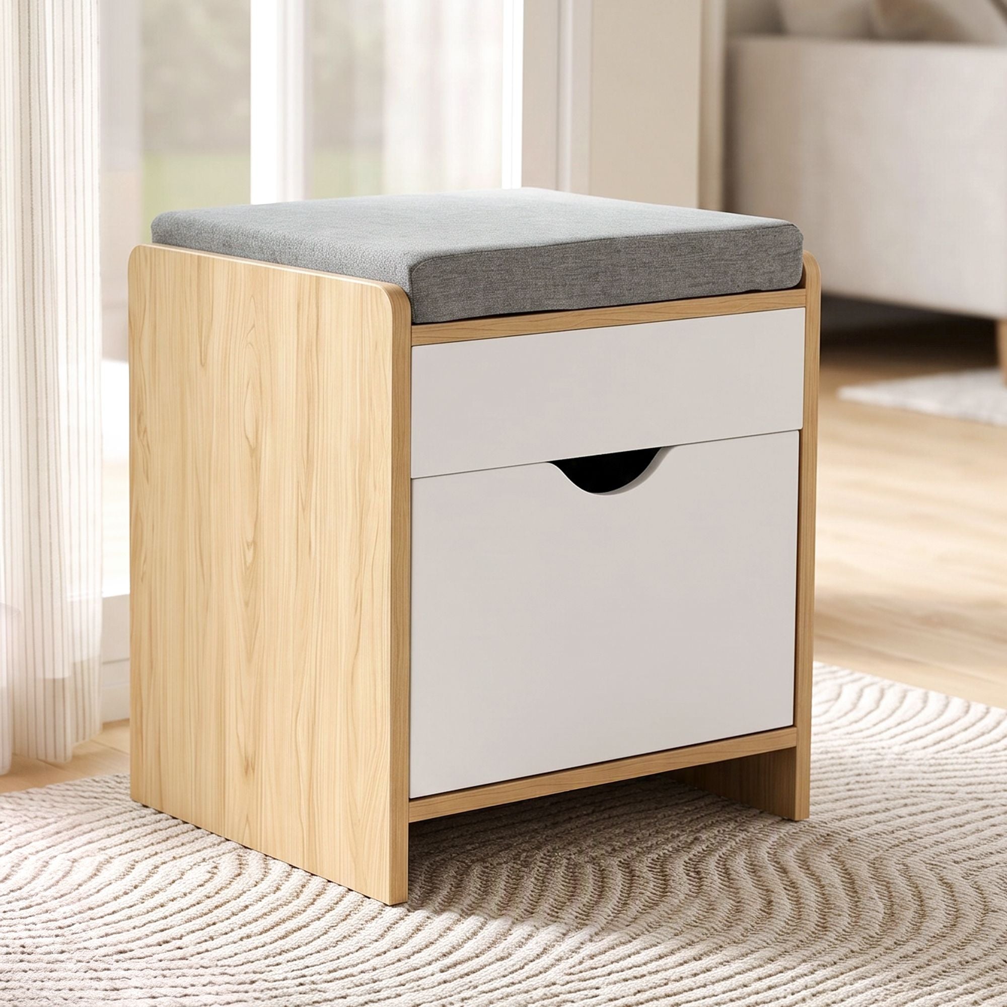 Artiss Storage Ottoman with Drawer 100kg Capacity Footrest Cushion Pine Bedworld
