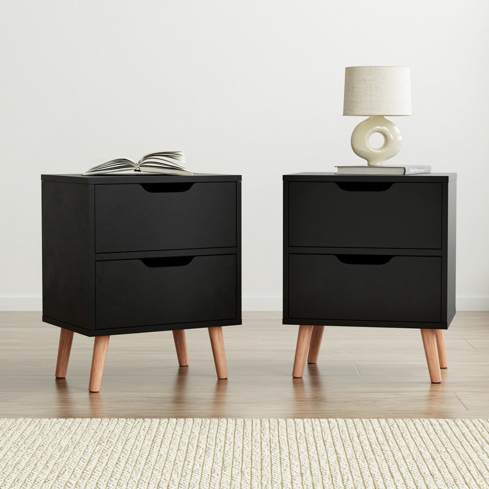 Artiss 2 x Bedside Table 2 Drawers - BODEN Black Bedworld