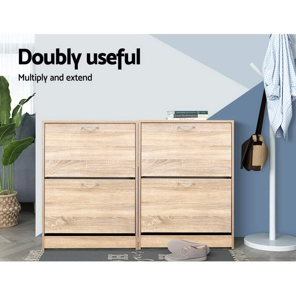 Wood storage cabinet with two front drawers and smooth drawer fronts