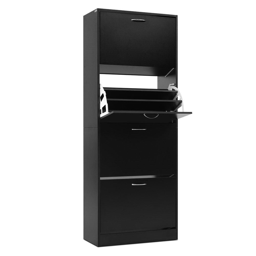 Artiss Shoe Rack Cabinet 60 Pairs 4 Doors - Black Bedworld