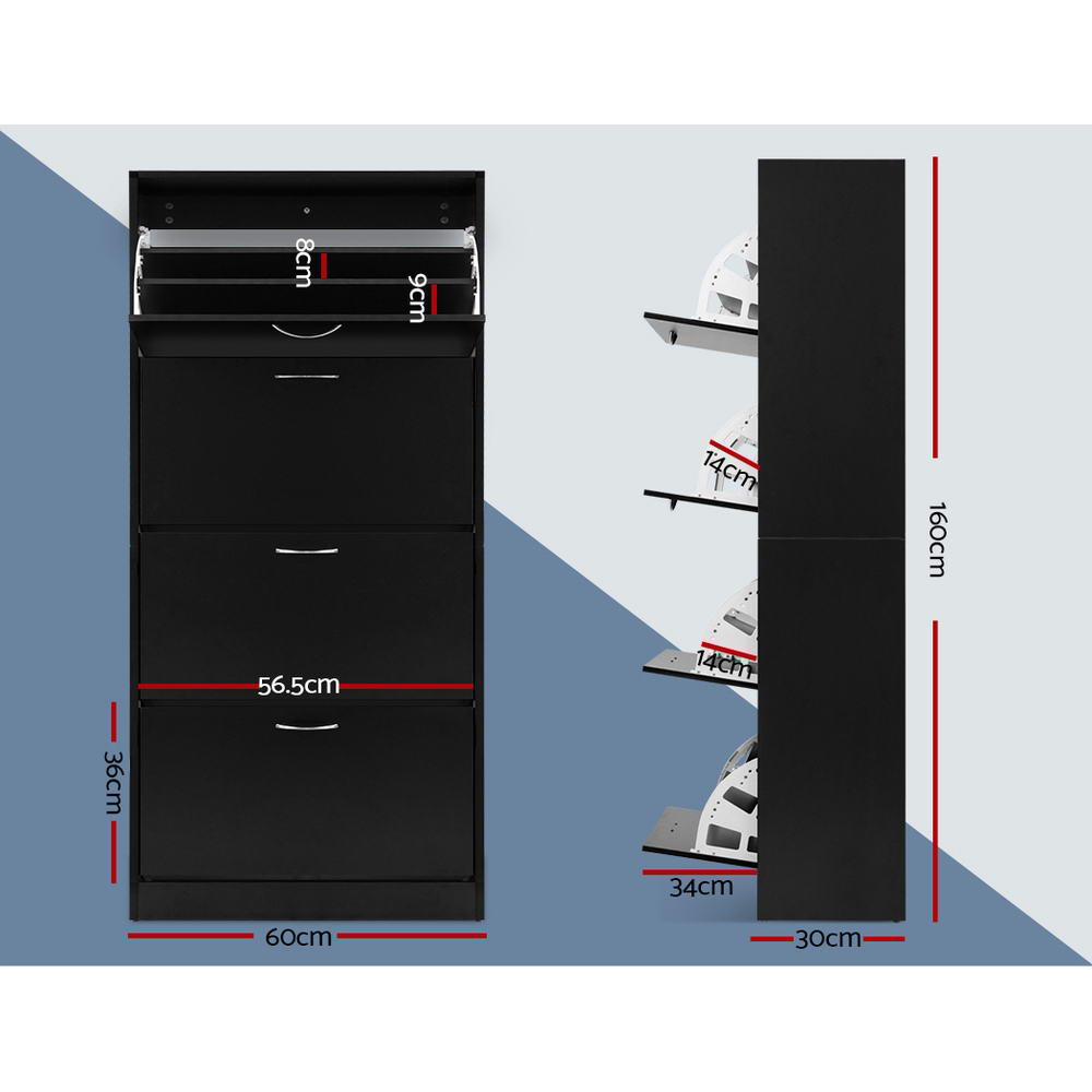 Artiss Shoe Rack Cabinet 60 Pairs 4 Doors - Black Bedworld