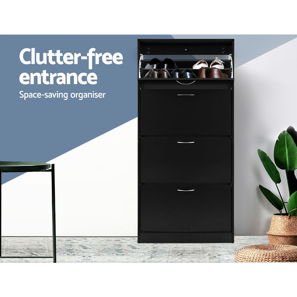 Artiss Shoe Rack Cabinet 60 Pairs 4 Doors - Black Bedworld