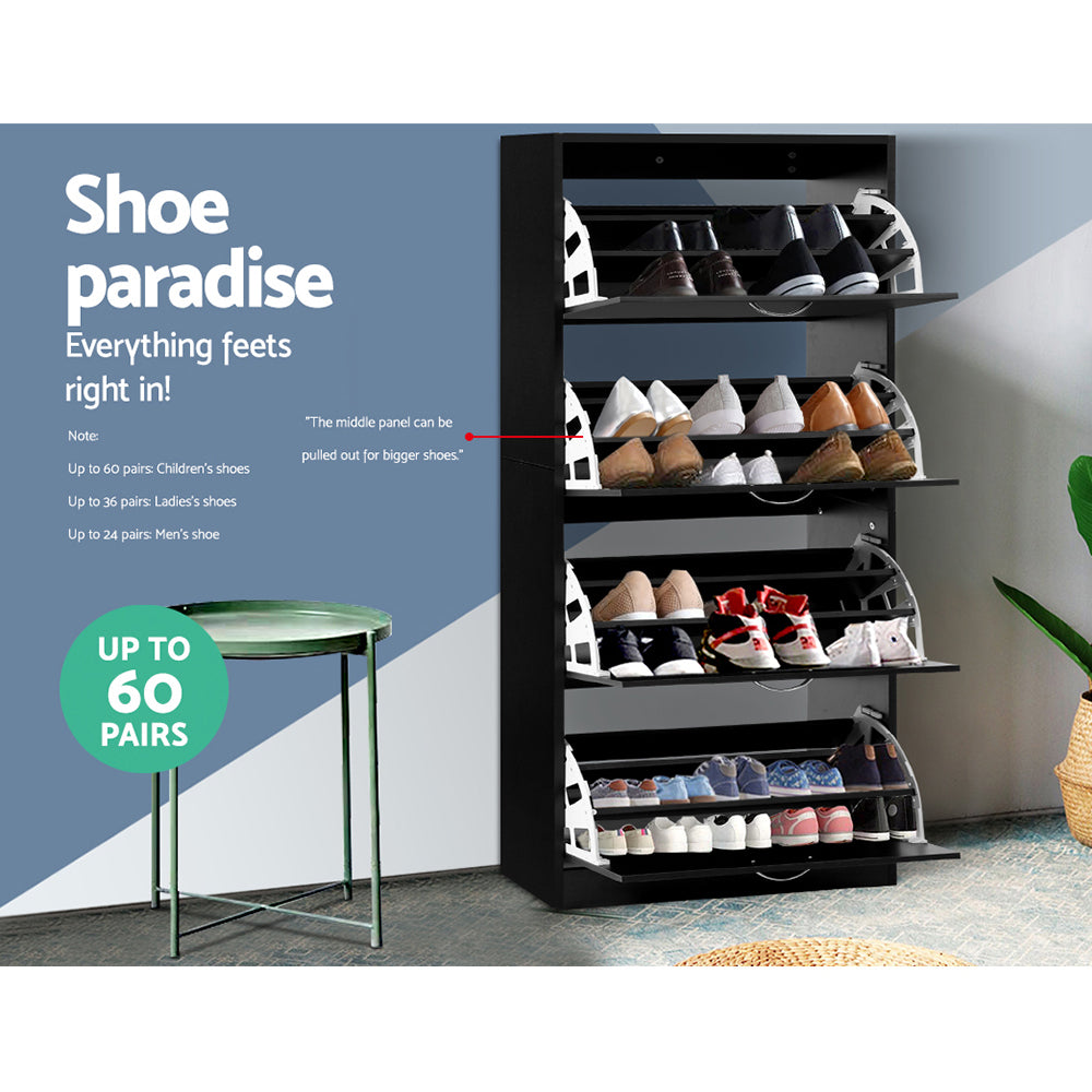 Artiss Shoe Rack Cabinet 60 Pairs 4 Doors - Black Bedworld