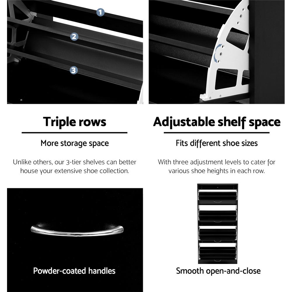 Artiss Shoe Rack Cabinet 60 Pairs 4 Doors - Black Bedworld
