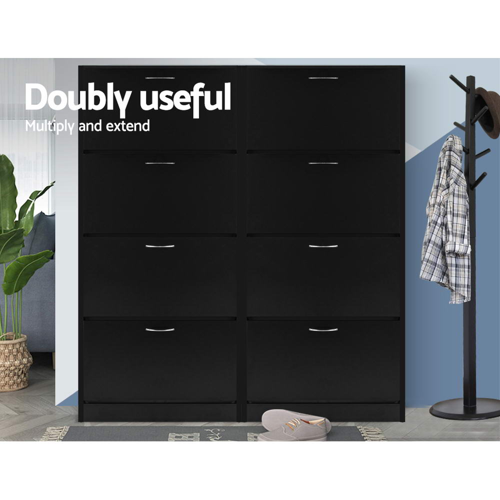 Artiss Shoe Rack Cabinet 60 Pairs 4 Doors - Black Bedworld
