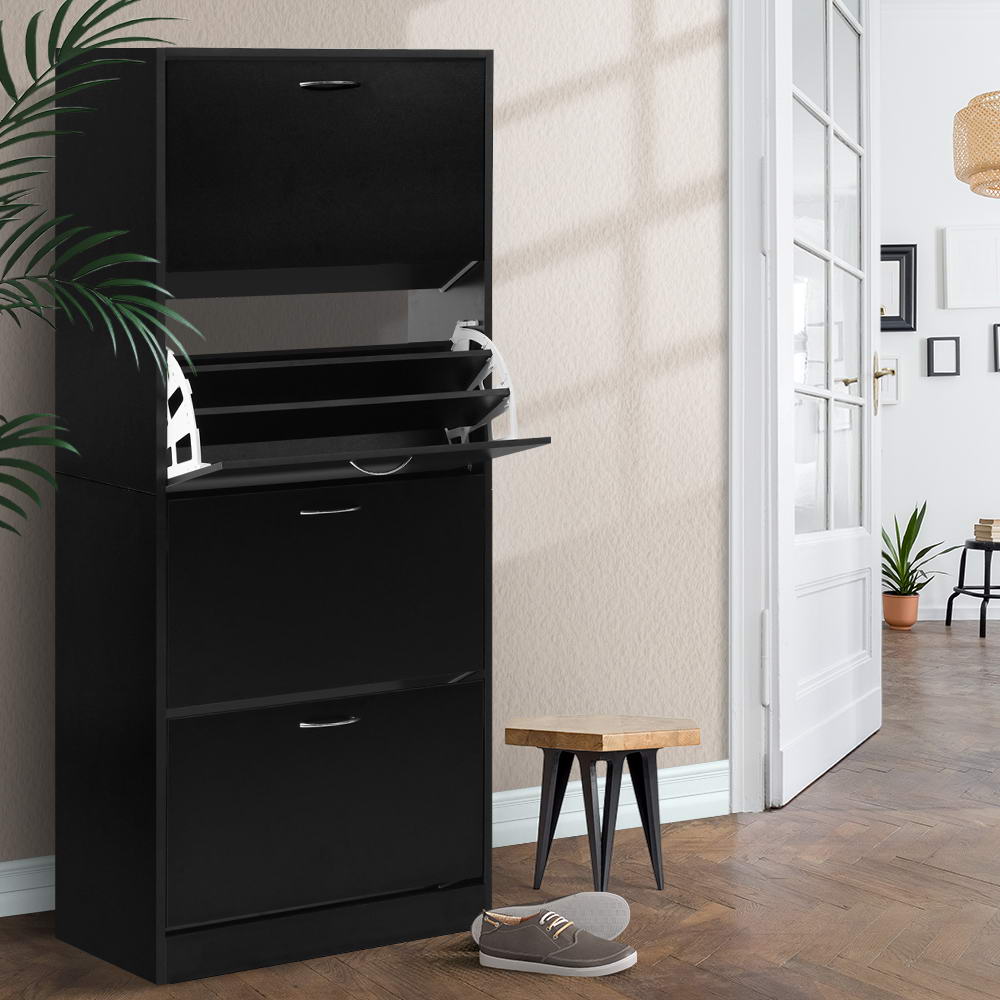 Artiss Shoe Rack Cabinet 60 Pairs 4 Doors - Black Bedworld