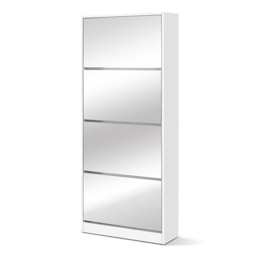 Artiss Shoe Rack Cabinet Mirror 60 Pairs White Rira Bedworld