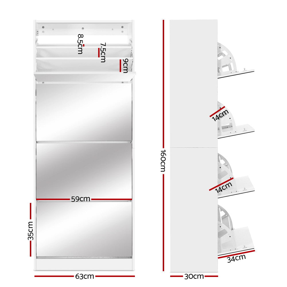 Artiss Shoe Rack Cabinet Mirror 60 Pairs White Rira Bedworld