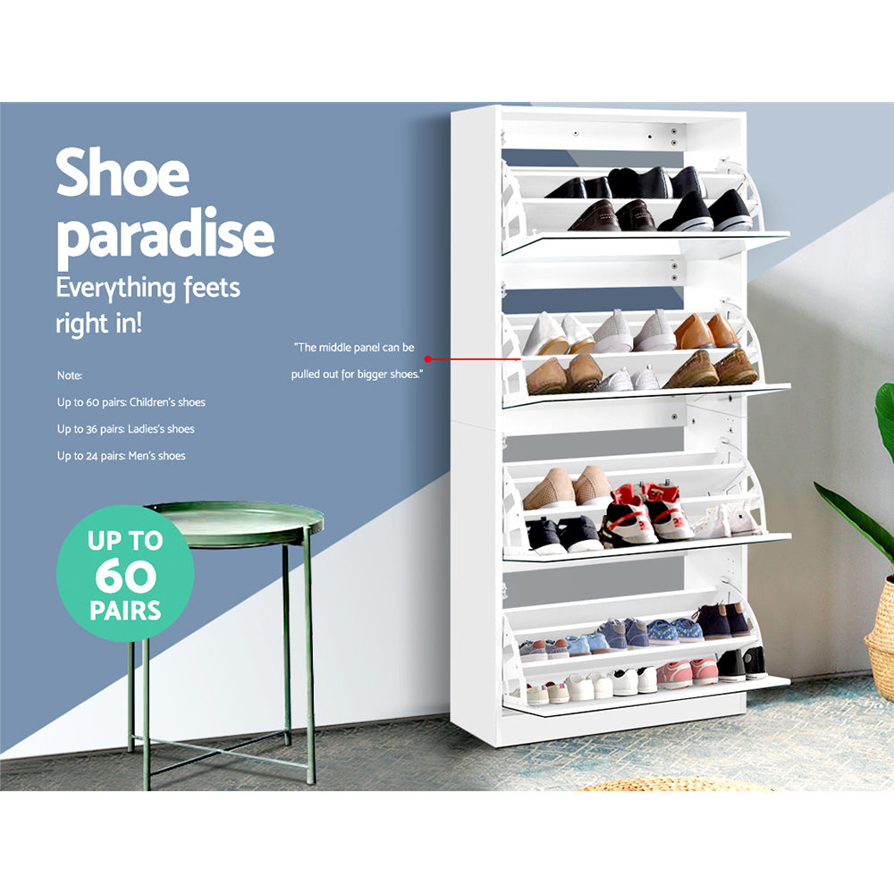 Artiss Shoe Rack Cabinet Mirror 60 Pairs White Rira Bedworld