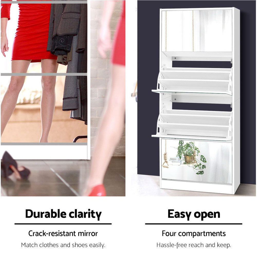 Artiss Shoe Rack Cabinet Mirror 60 Pairs White Rira Bedworld