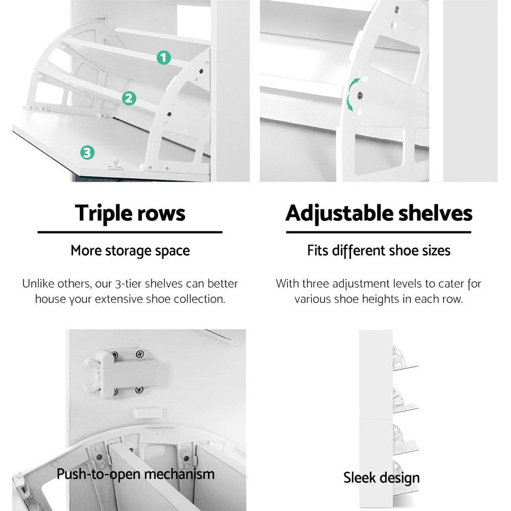 Artiss Shoe Rack Cabinet Mirror 60 Pairs White Rira Bedworld