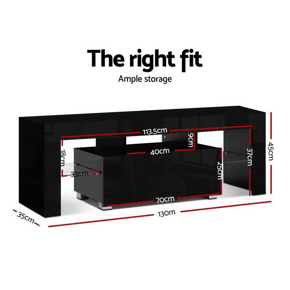 Black TV cabinet size diagram showing overall measurements
