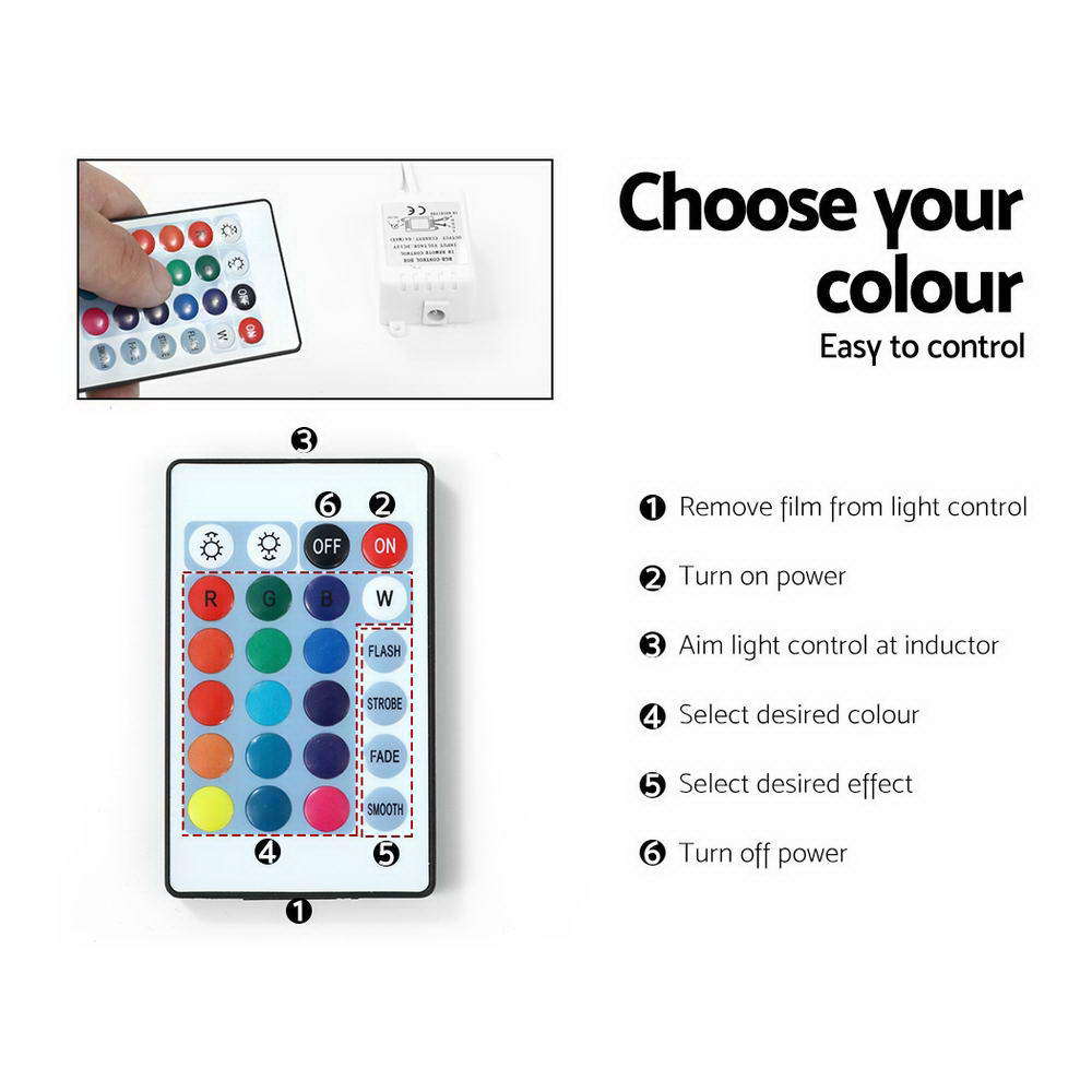 LED remote control guide for selecting light colour and effects