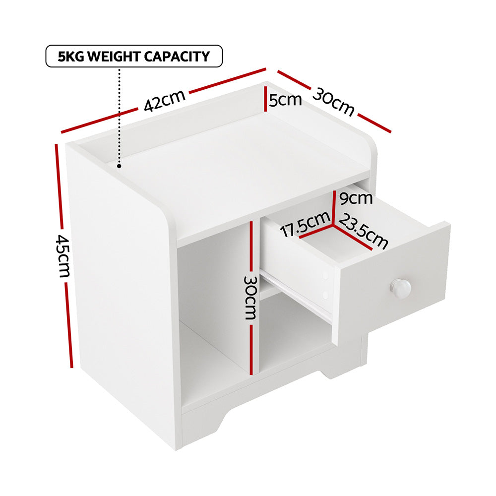 Artiss Bedside Table Drawer Nightstand Side End Table Storage Open Shelf White