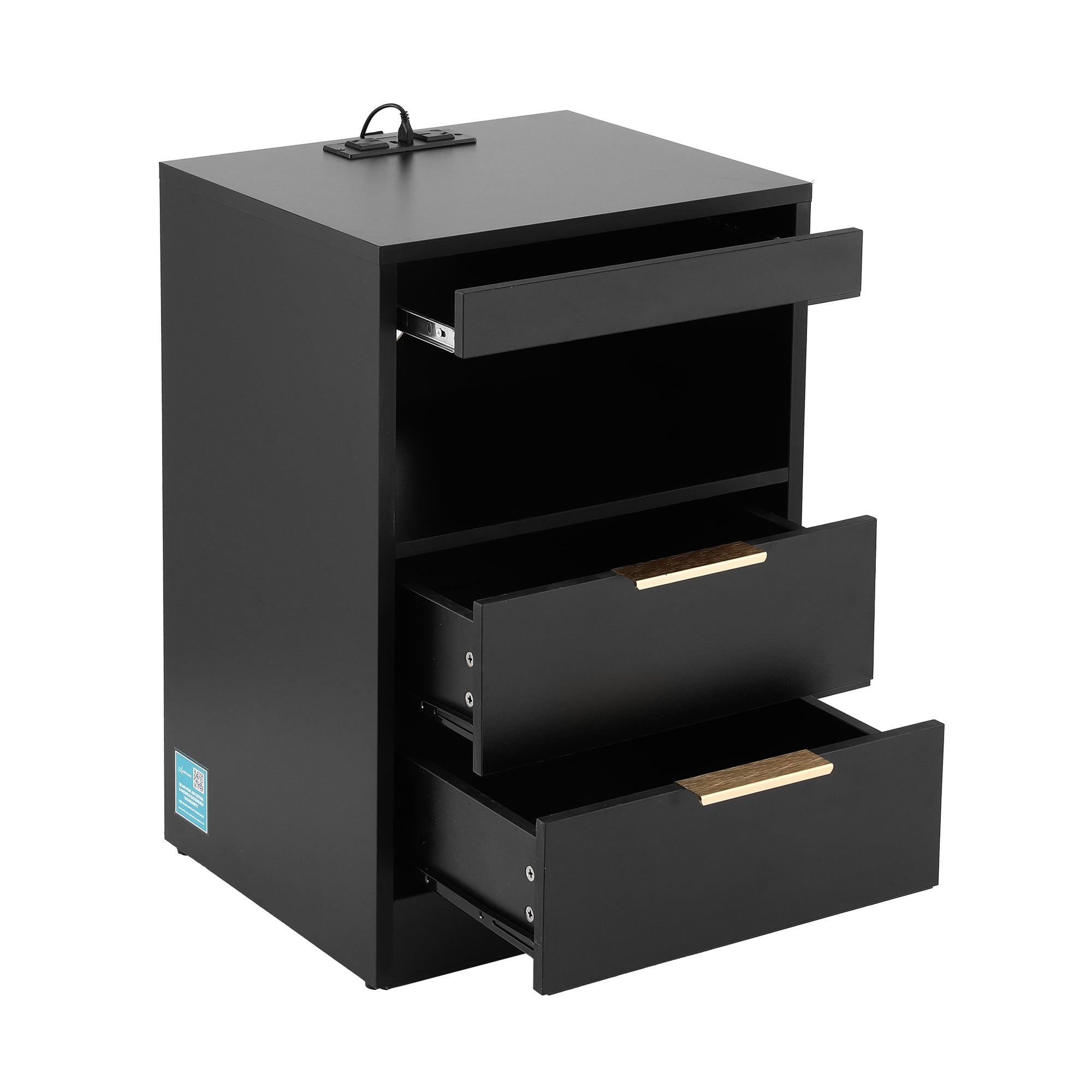 Artiss Bedside Table LED Nightstand Charging Station 2 Drawers - Black Bedworld