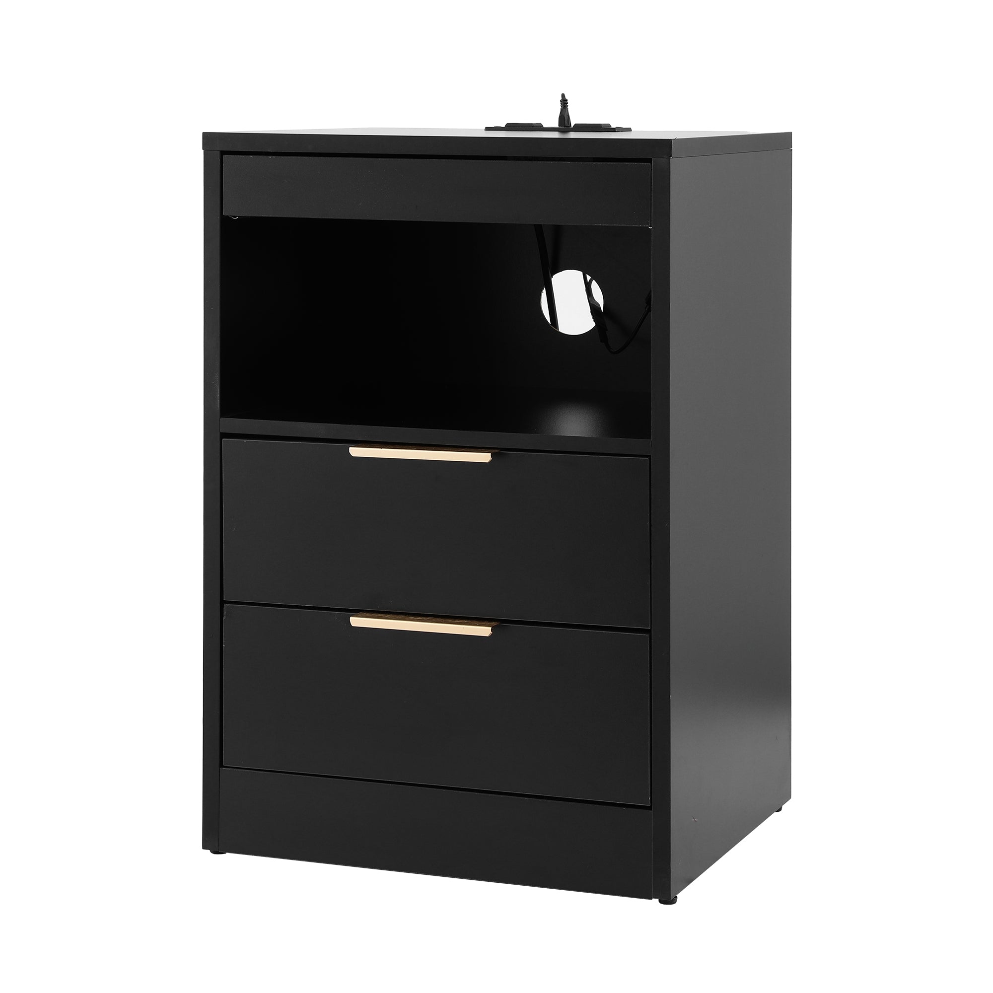 Artiss Bedside Table LED Nightstand Charging Station 2 Drawers - Black Bedworld