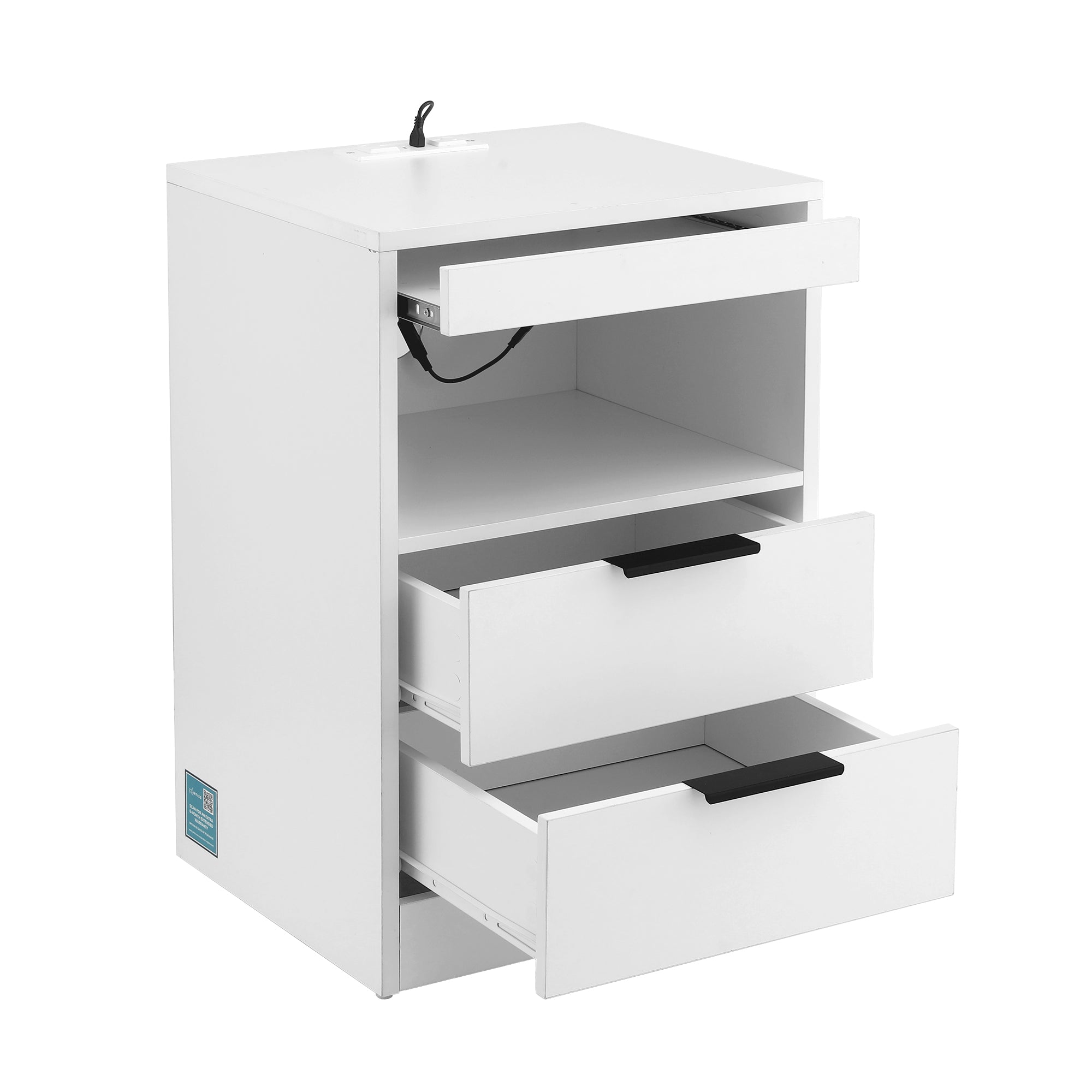Artiss Bedside Table LED Nightstand Charging Station 2 Drawers - White Bedworld