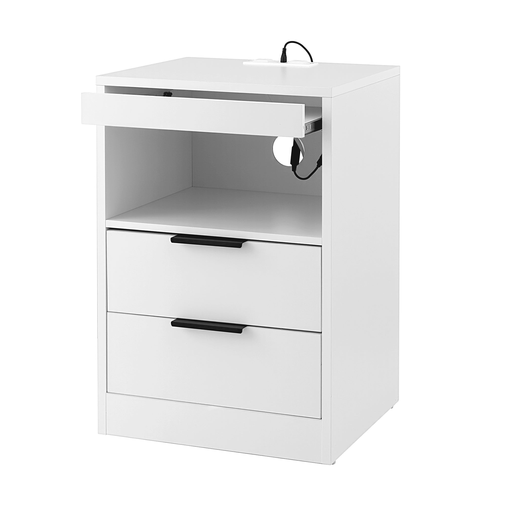 Artiss Bedside Table LED Nightstand Charging Station 2 Drawers - White Bedworld
