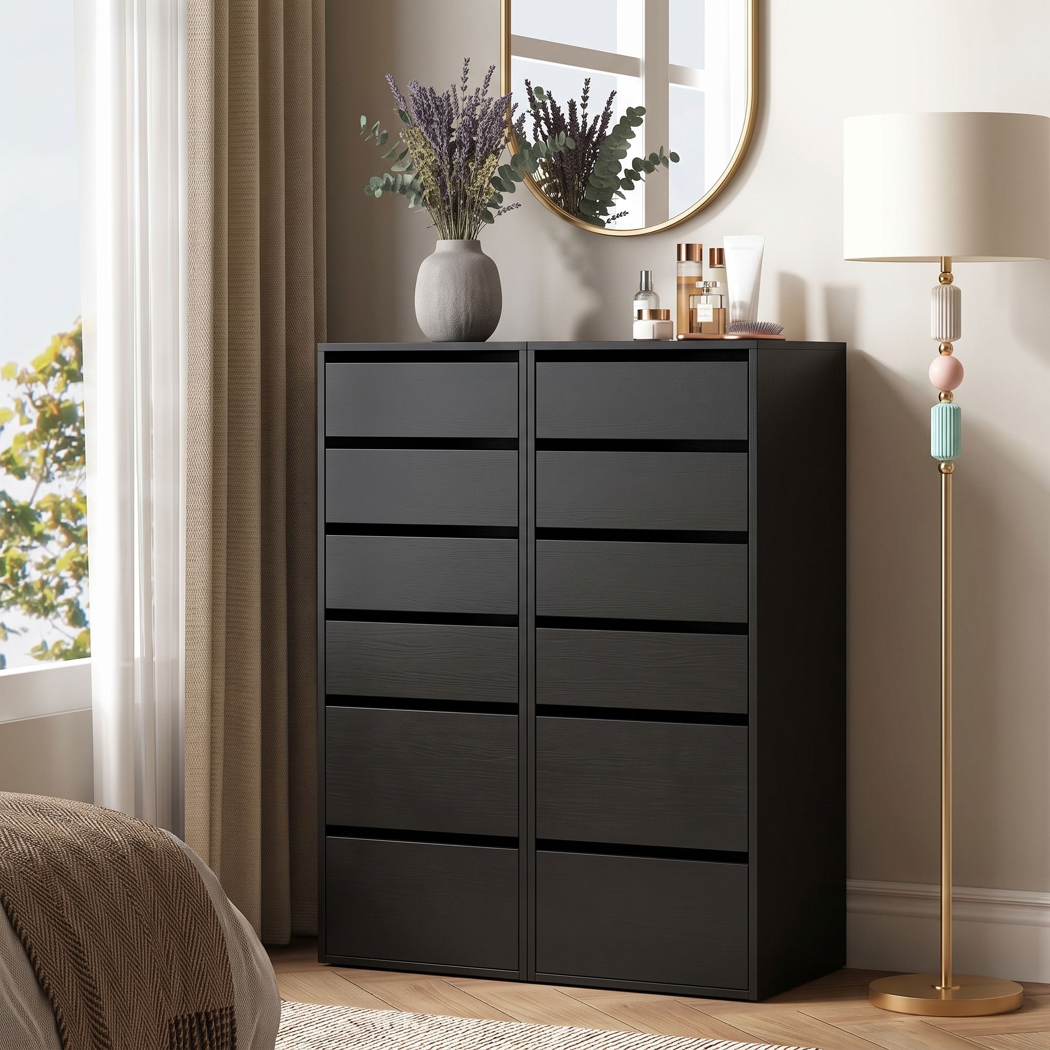 Artiss 2x Chest of 6 Drawers Dresser Tallboy Black Bedworld