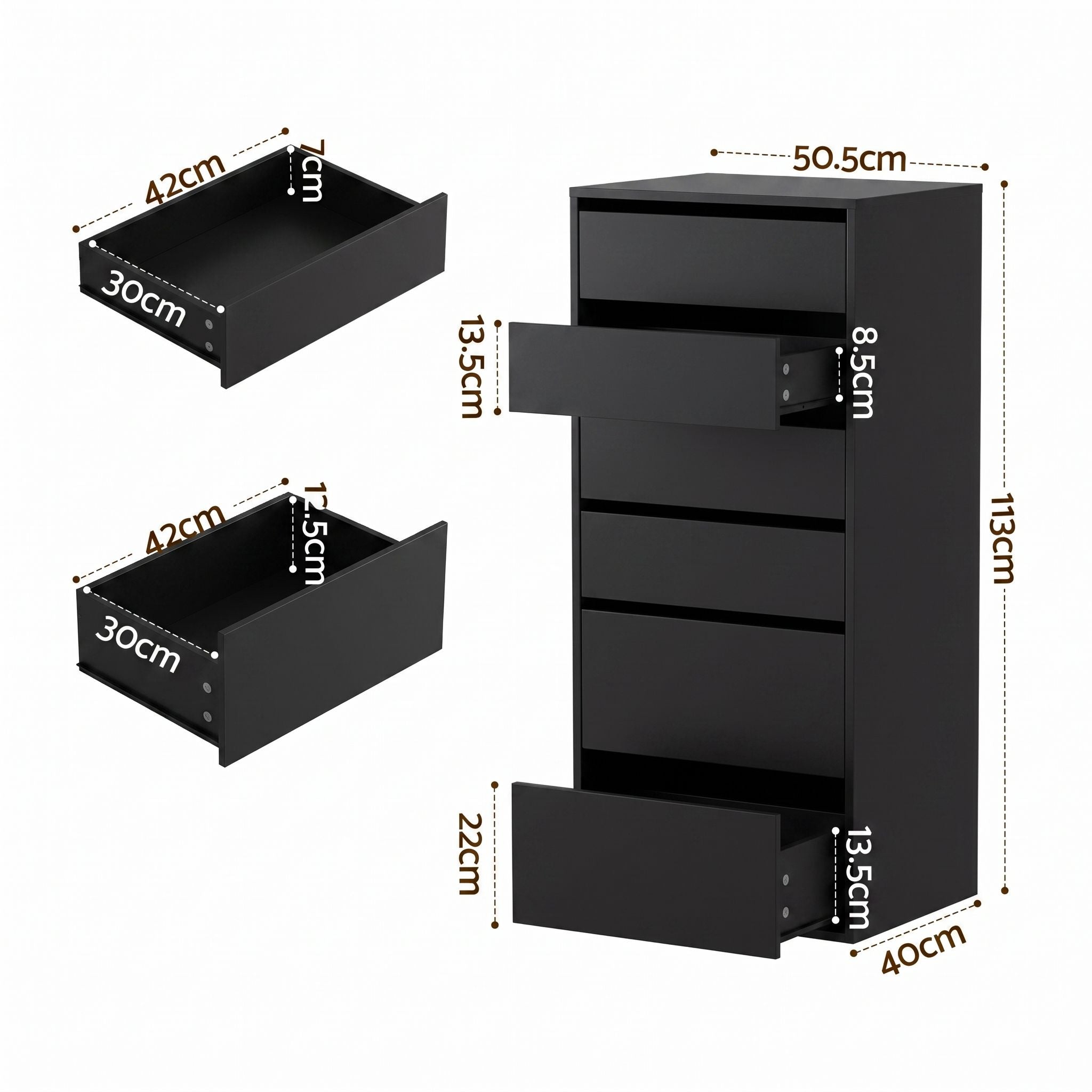 Artiss 2x Chest of 6 Drawers Dresser Tallboy Black Bedworld