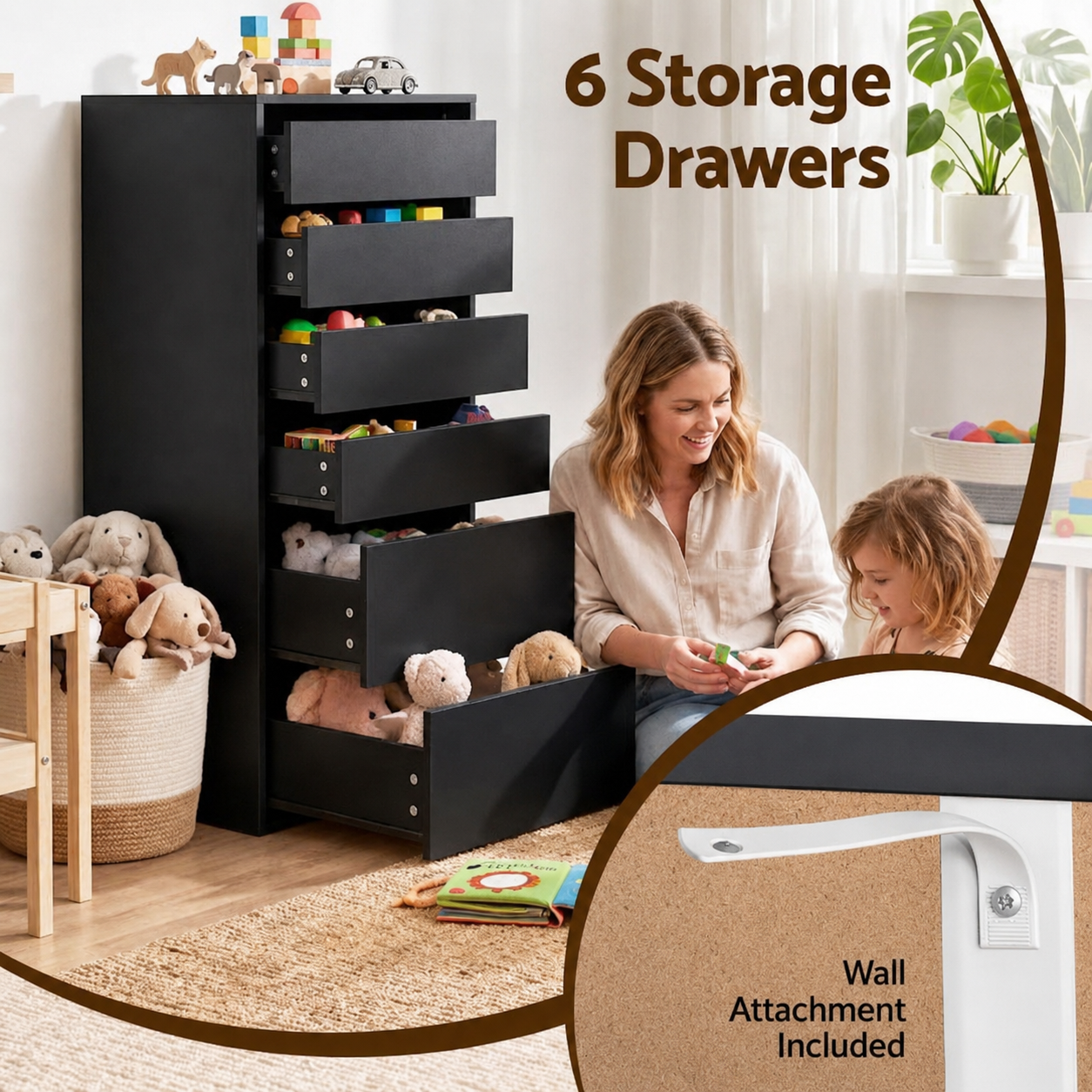 Artiss 2x Chest of 6 Drawers Dresser Tallboy Black Bedworld