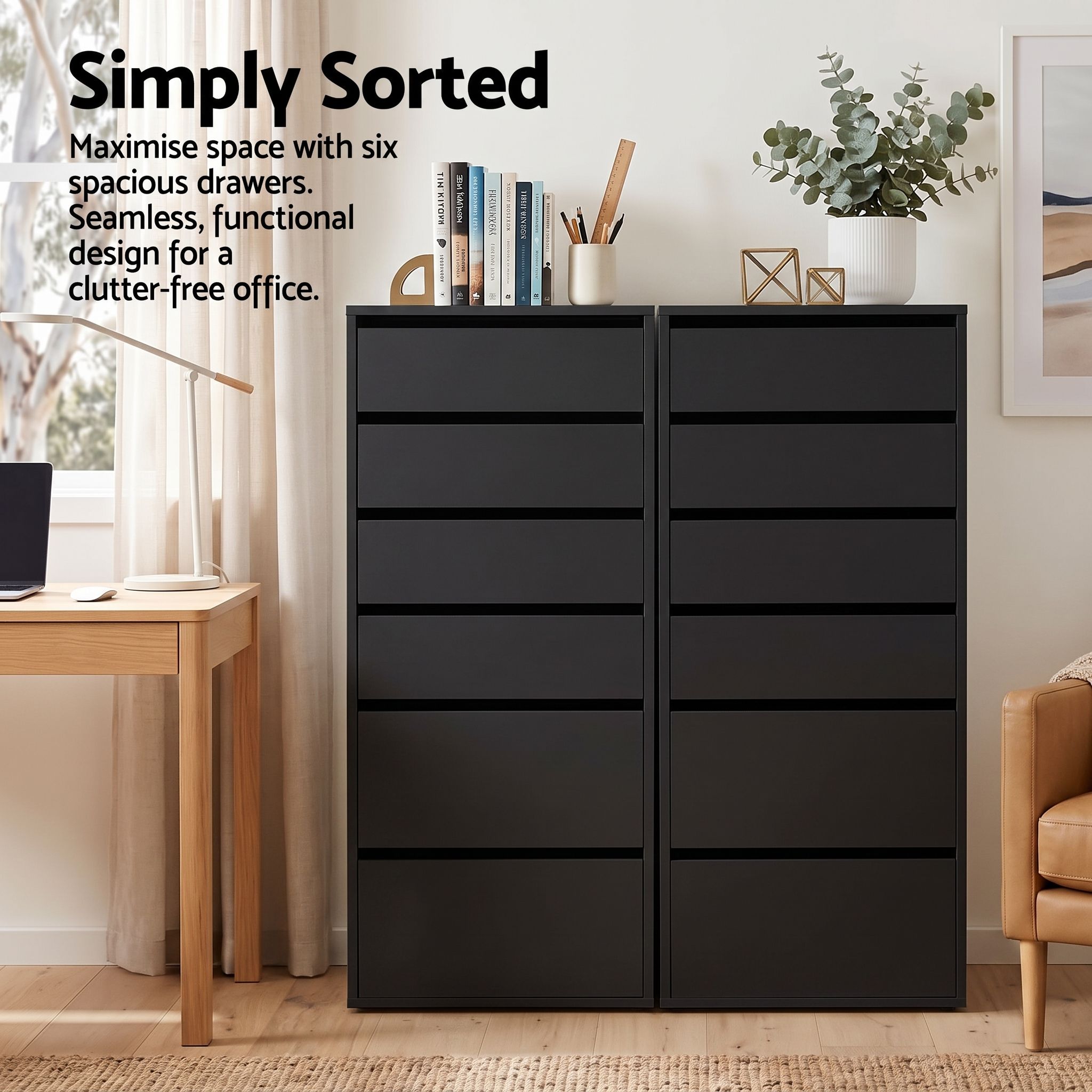 Artiss 2x Chest of 6 Drawers Dresser Tallboy Black Bedworld