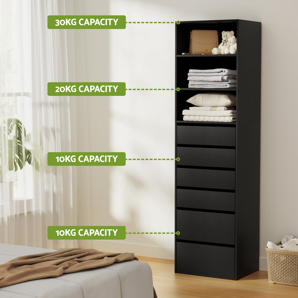 Artiss 6 Chest of Drawers Tallboy Cabinet Black