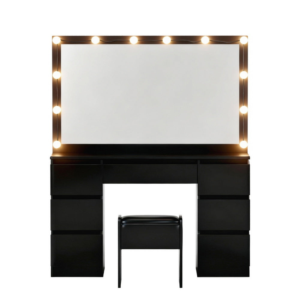Artiss Dressing Table Vanity Desk Set Stool 12 Led Bulbs Black Bedworld