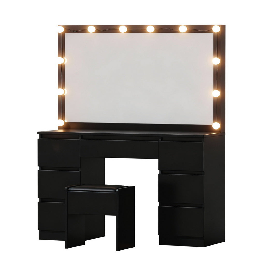 Artiss Dressing Table Vanity Desk Set Stool 12 Led Bulbs Black Bedworld