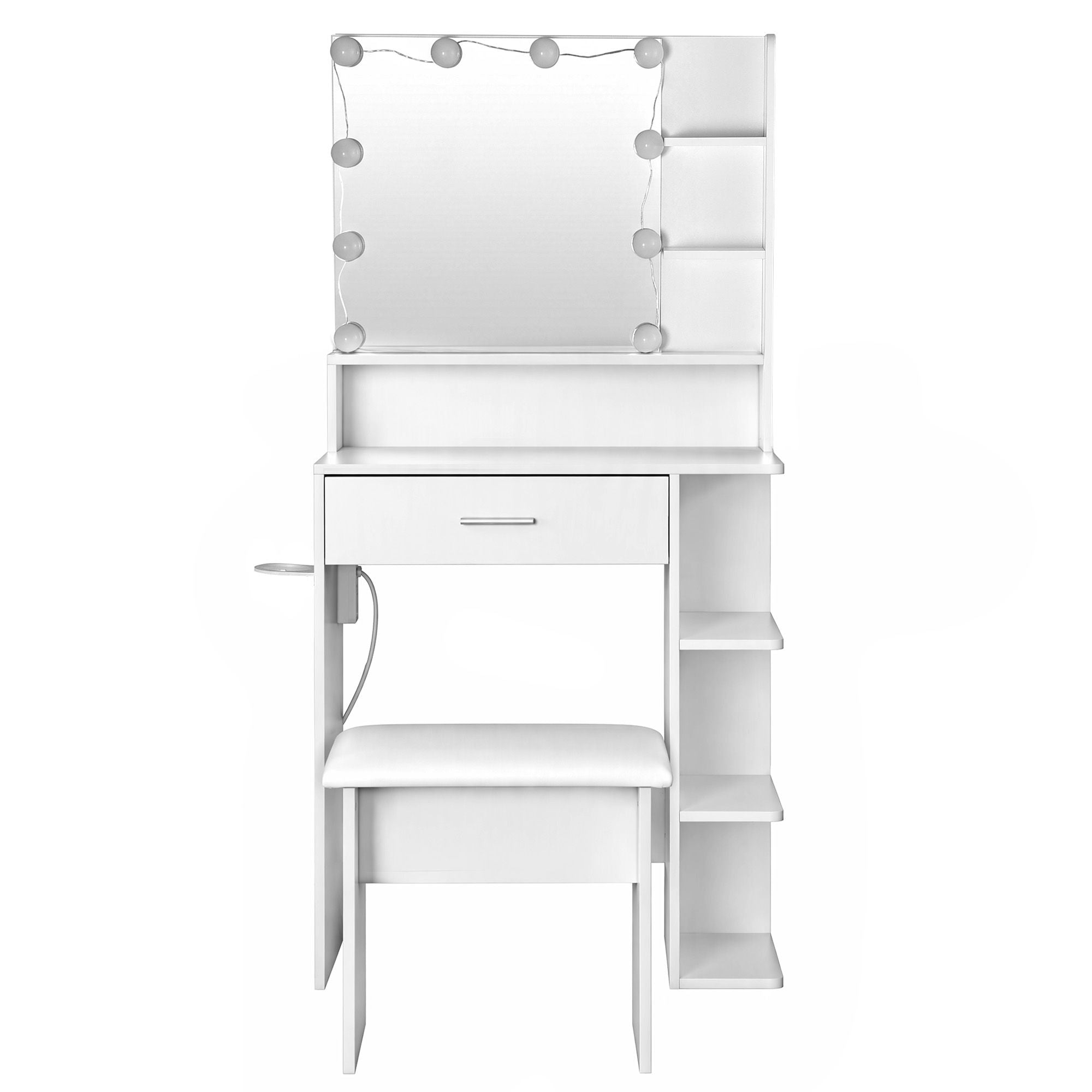 Artiss Dressing Table Vanity Desk LED Mirror Stool Storage Power Outlet Hairdryer Holder White Bedworld